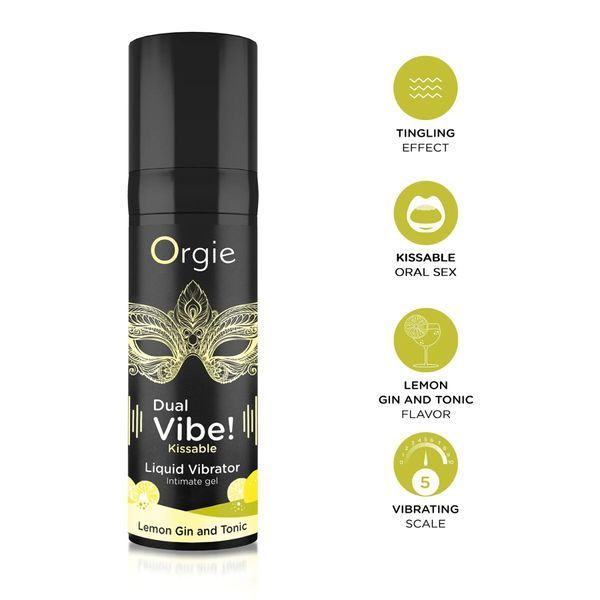 Рідкий вібратор Orgie Dual Vibe! Lemon Gin And Tonic Kissable Liquid Vibrator, 15 мл SX1490 фото