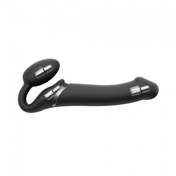 Безремінний страпон з вібрацією Strap-On-Me Vibrating Black M, діаметр 3,8см, пульт ДК, регульований SO3354 фото