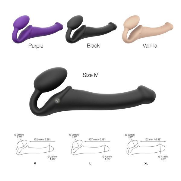 Безремінний страпон з вібрацією Strap-On-Me Vibrating Black M, діаметр 3,8см, пульт ДК, регульований SO3354 фото