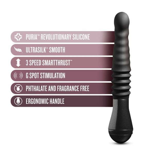 Пульсатор Blush Temptasia &ndash; Lazarus Thrusting Dildo &ndash; Black, ребристий стовбур, 3 швидкості SO8836 фото