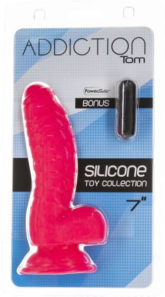 Ребристий фалоімітатор на присосці ADDICTION &mdash; Tom 7&Prime; Dildo With Balls &mdash; Pink, віброкуля в подарунок SO5585 фото