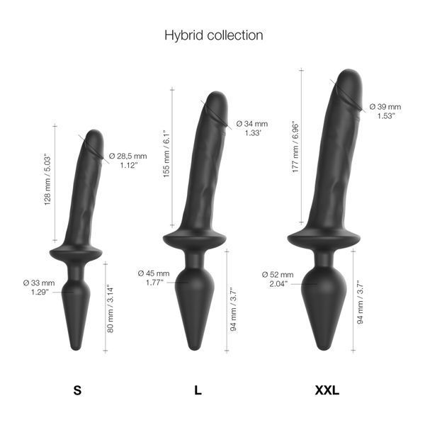Анальна пробка з дилдо 2в1 Strap-On-Me SWITCH PLUG-IN REALISTIC DILDO Black XXL, діаметр 5,2/3,9 см SO6830 фото