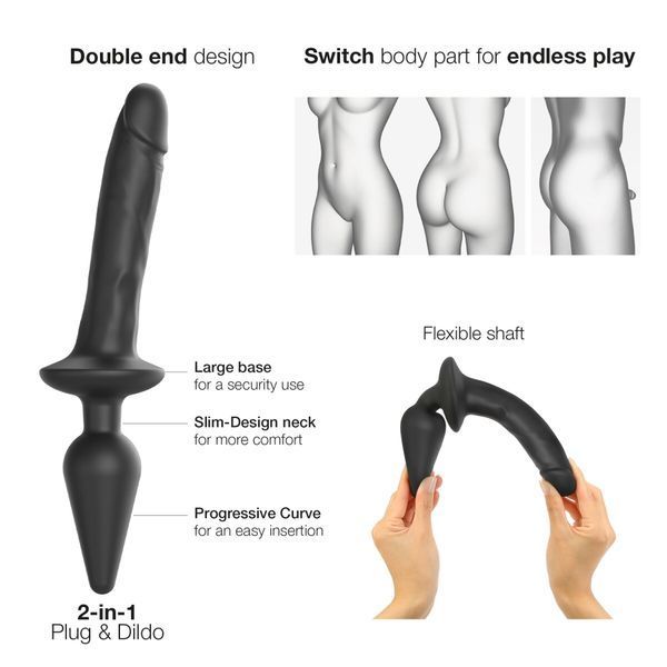 Анальна пробка з дилдо 2в1 Strap-On-Me SWITCH PLUG-IN REALISTIC DILDO Black XXL, діаметр 5,2/3,9 см SO6830 фото