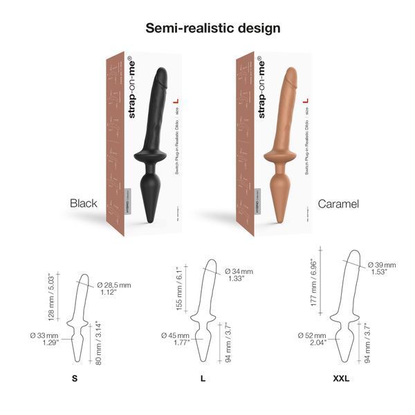 Анальна пробка з дилдо 2в1 Strap-On-Me SWITCH PLUG-IN REALISTIC DILDO Black XXL, діаметр 5,2/3,9 см SO6830 фото